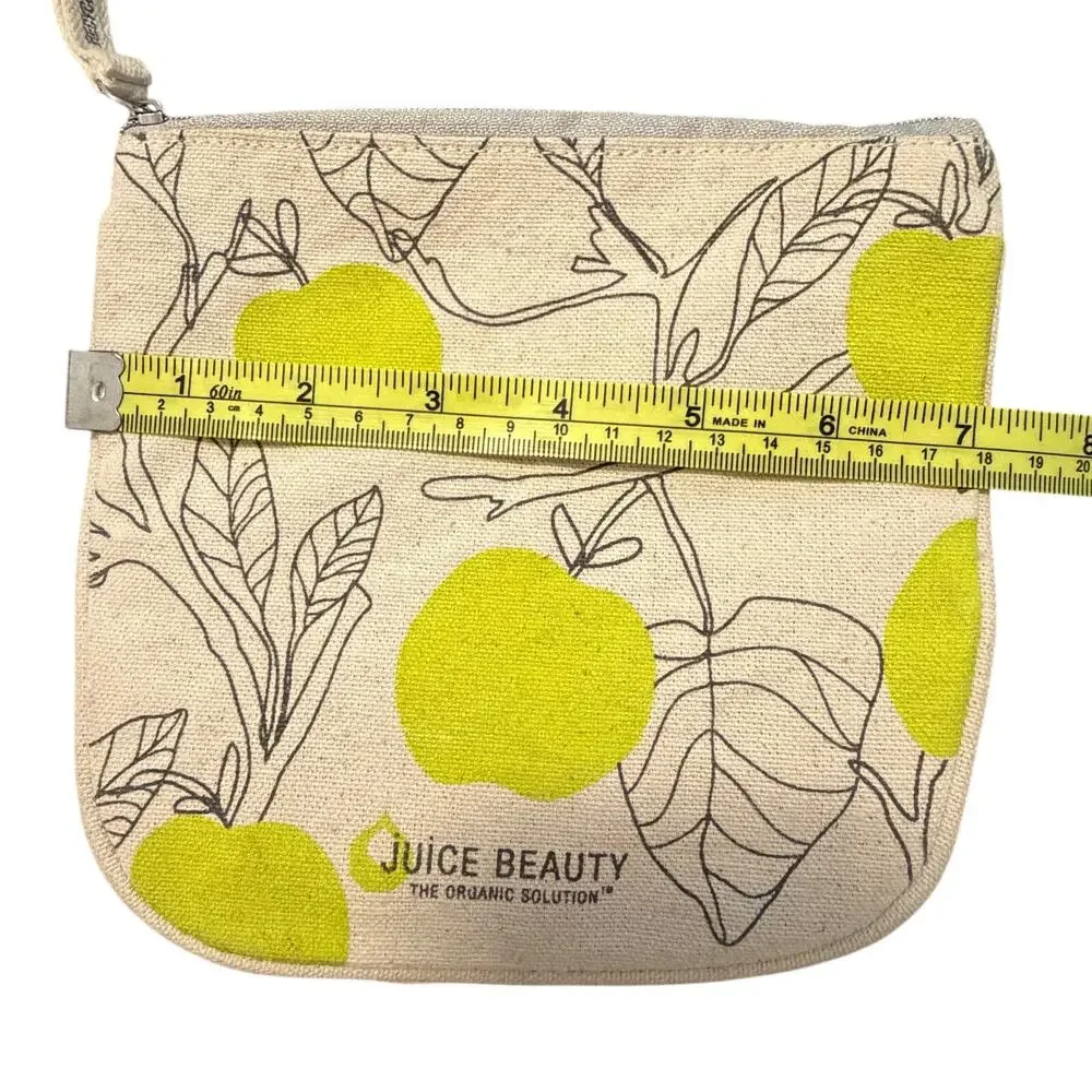 NWT Juice Beauty zip up small makeup bag natural canvas lightweight cute